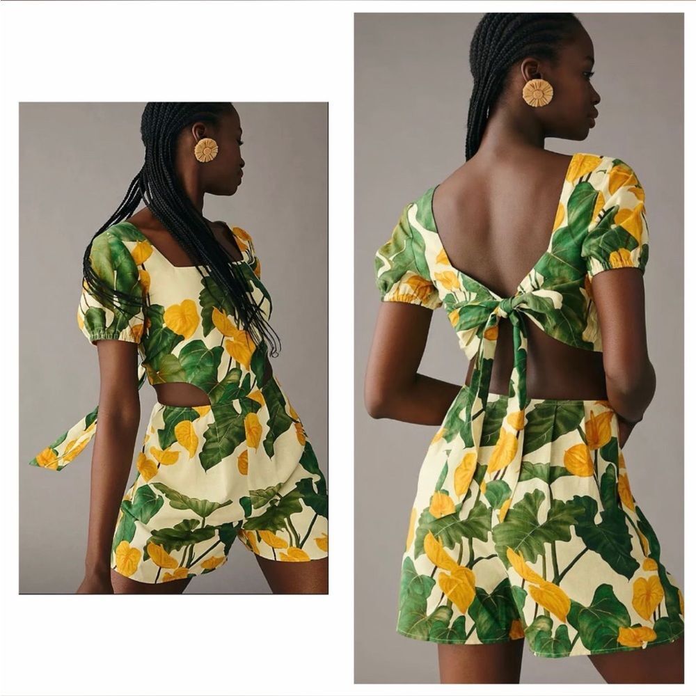 FARM Rio Yellow & Green Tropical Tie-Back Romper